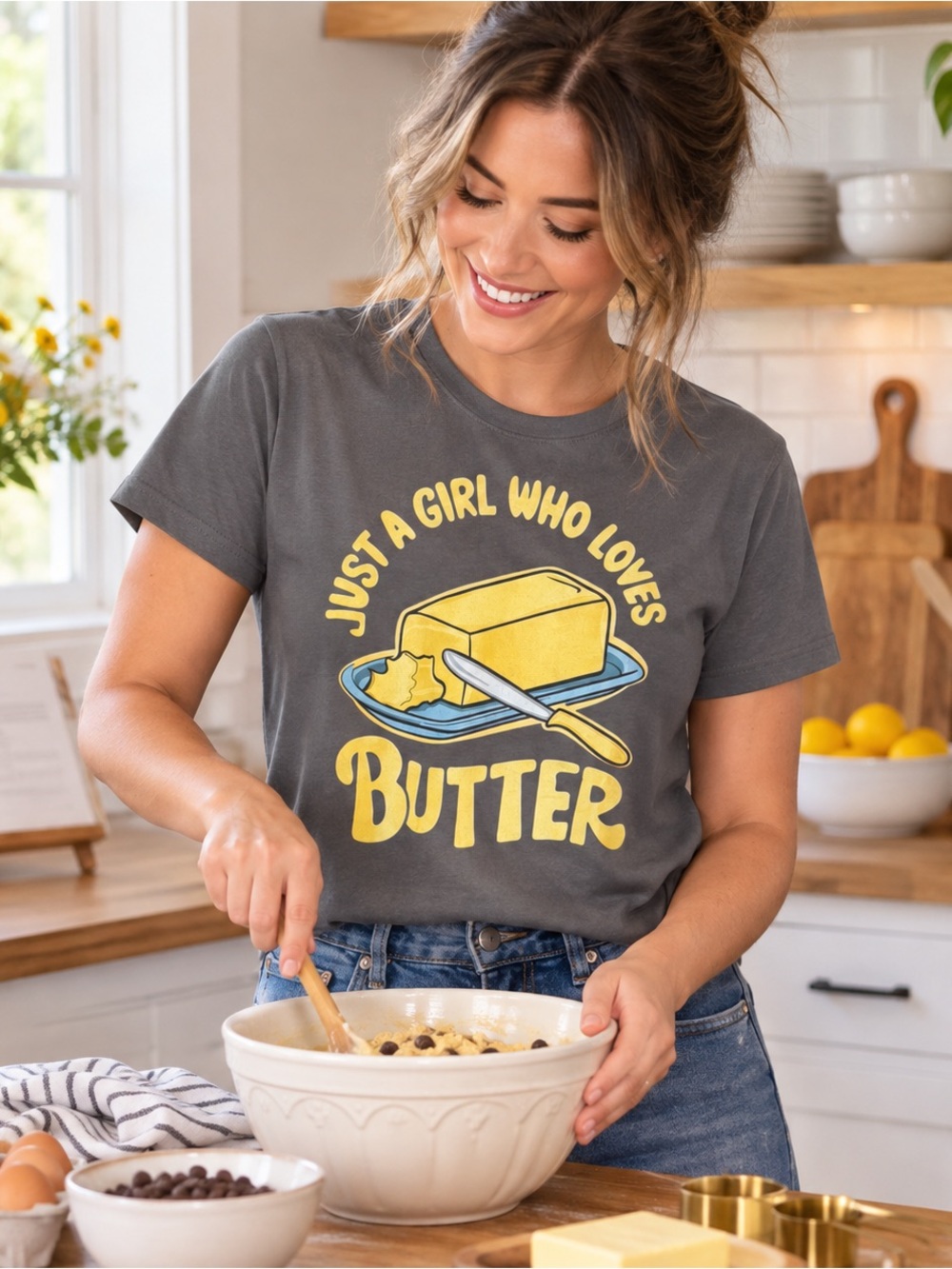 Port & Company Just a Girl Who Loves Butter Graphic Tee NWT Large